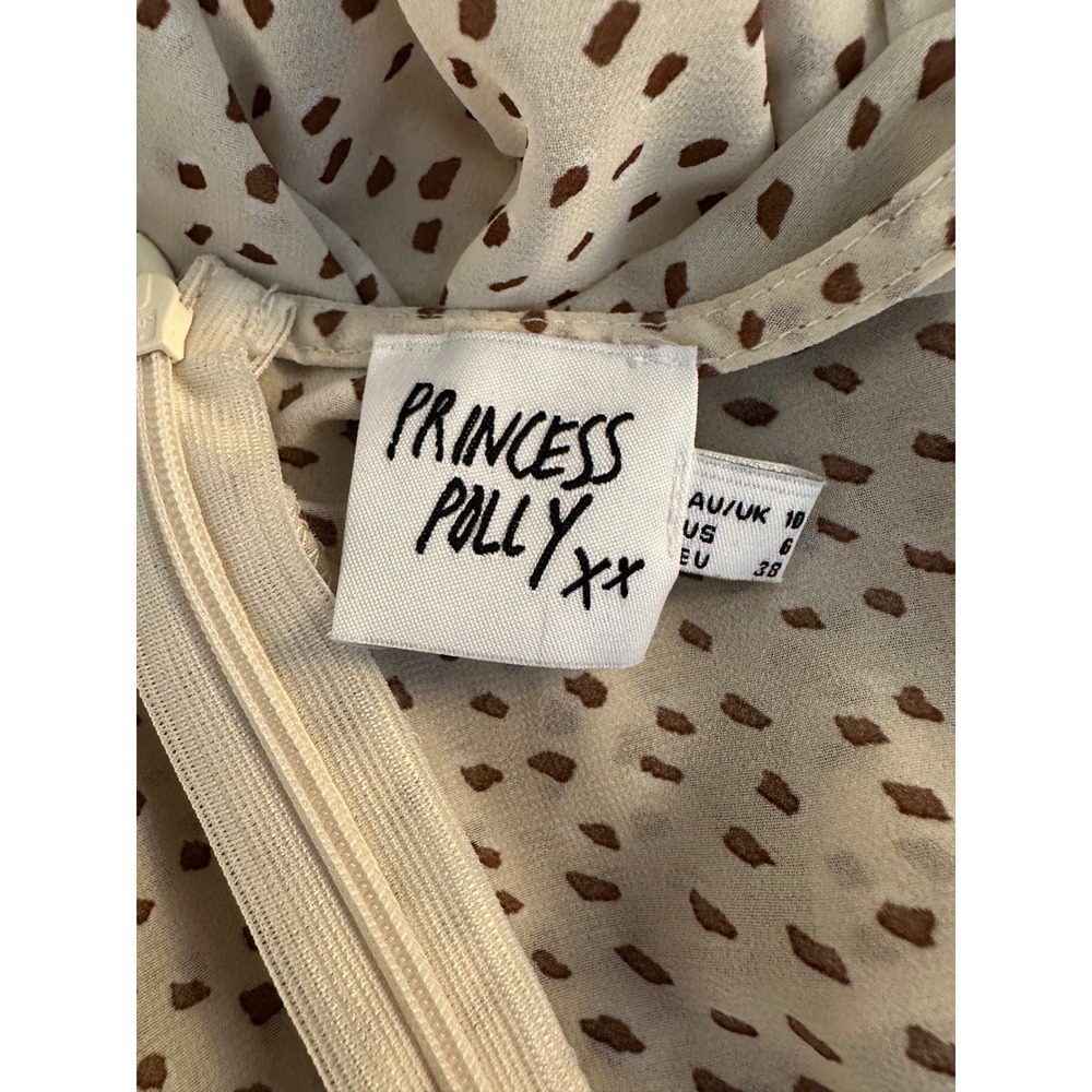Princess Polly Cream Brown Polka Dot Summer Casual Ruffle V-Neck Romper Size 6 - Picture 6 of 7